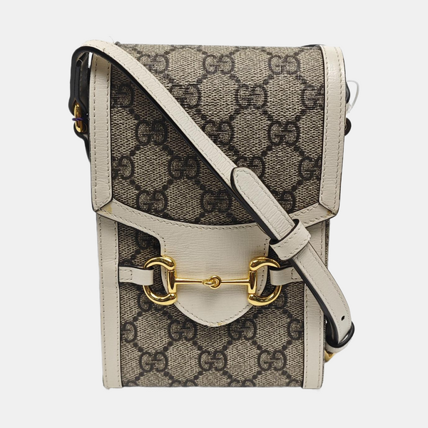 Authenticated pre-owned  Horsebit 1955 Mini Coated Canvas Beige - Shoulder Bag at Looply