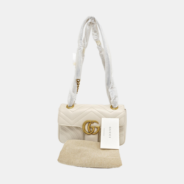 GG Marmont Small Quilted Calfskin White