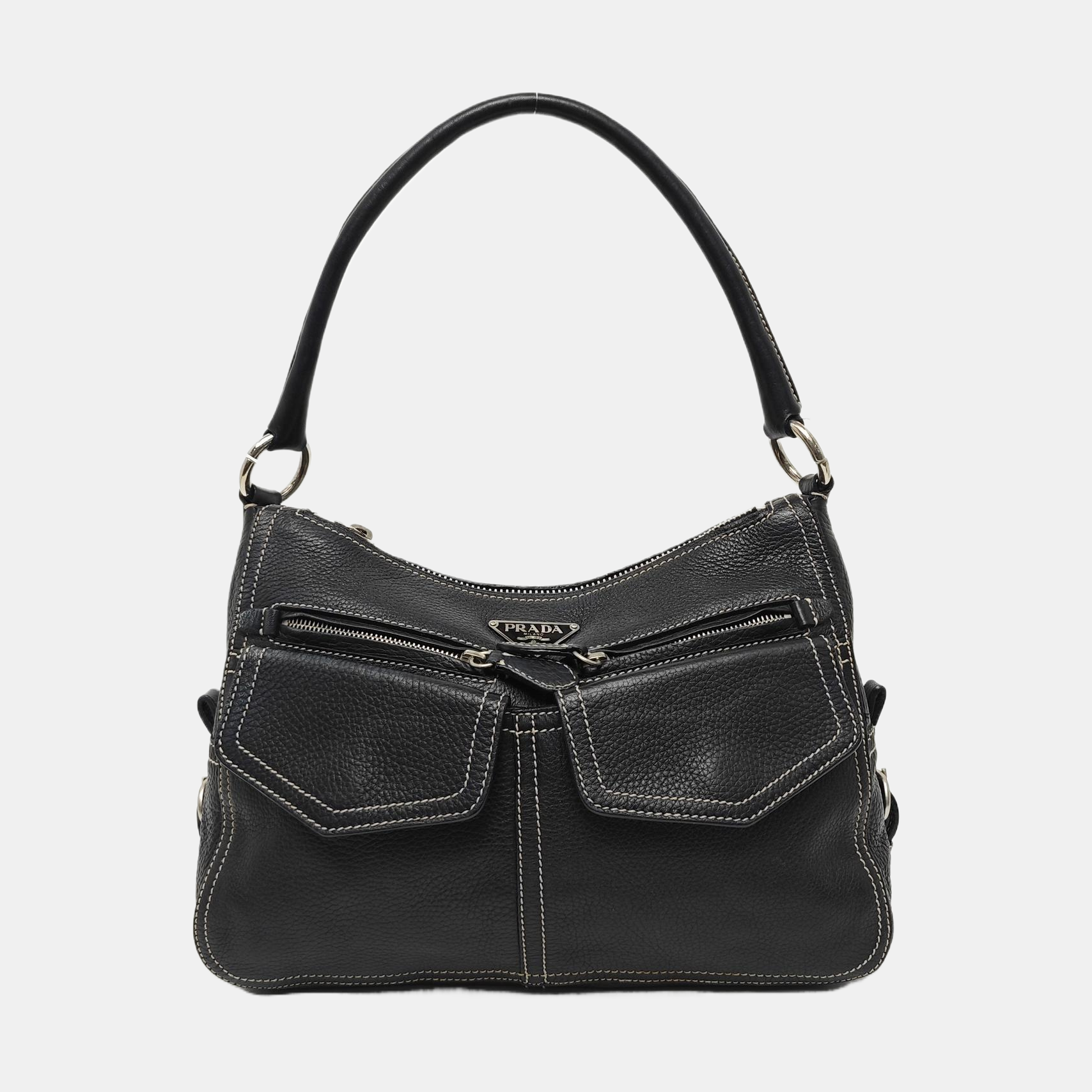 Leather Top Handle Bag Black