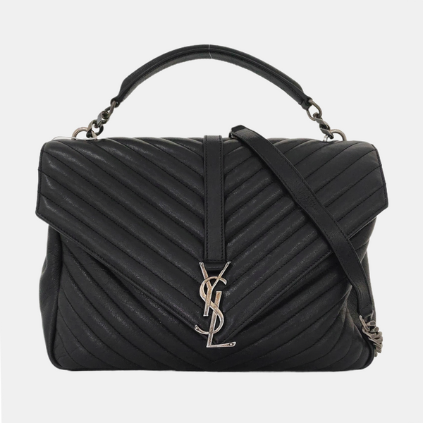 COLLEGE Large Chevron, Quilted Lambskin Black
