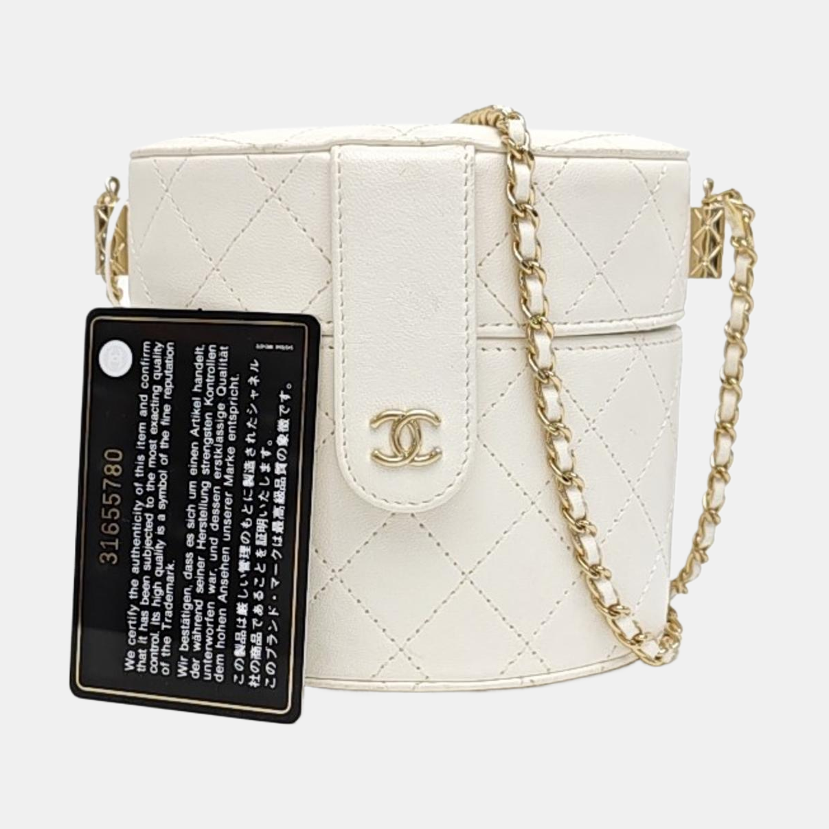 Round Vanity Medium Quilted Lambskin White