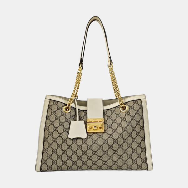 Padlock Medium Monogram Coated Canvas Beige