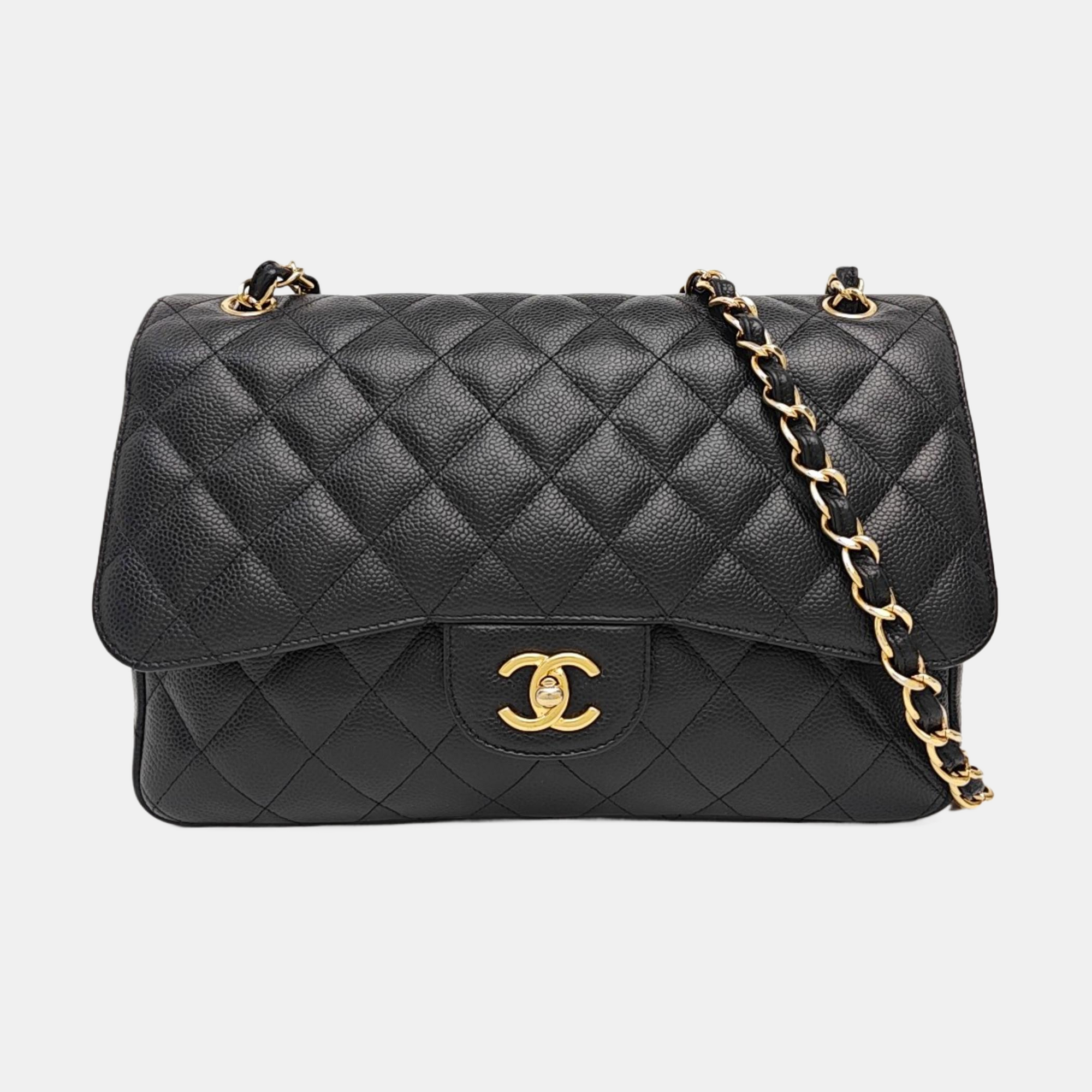 CLASSIC FLAP Jumbo Quilted Grained Calfskin Black
