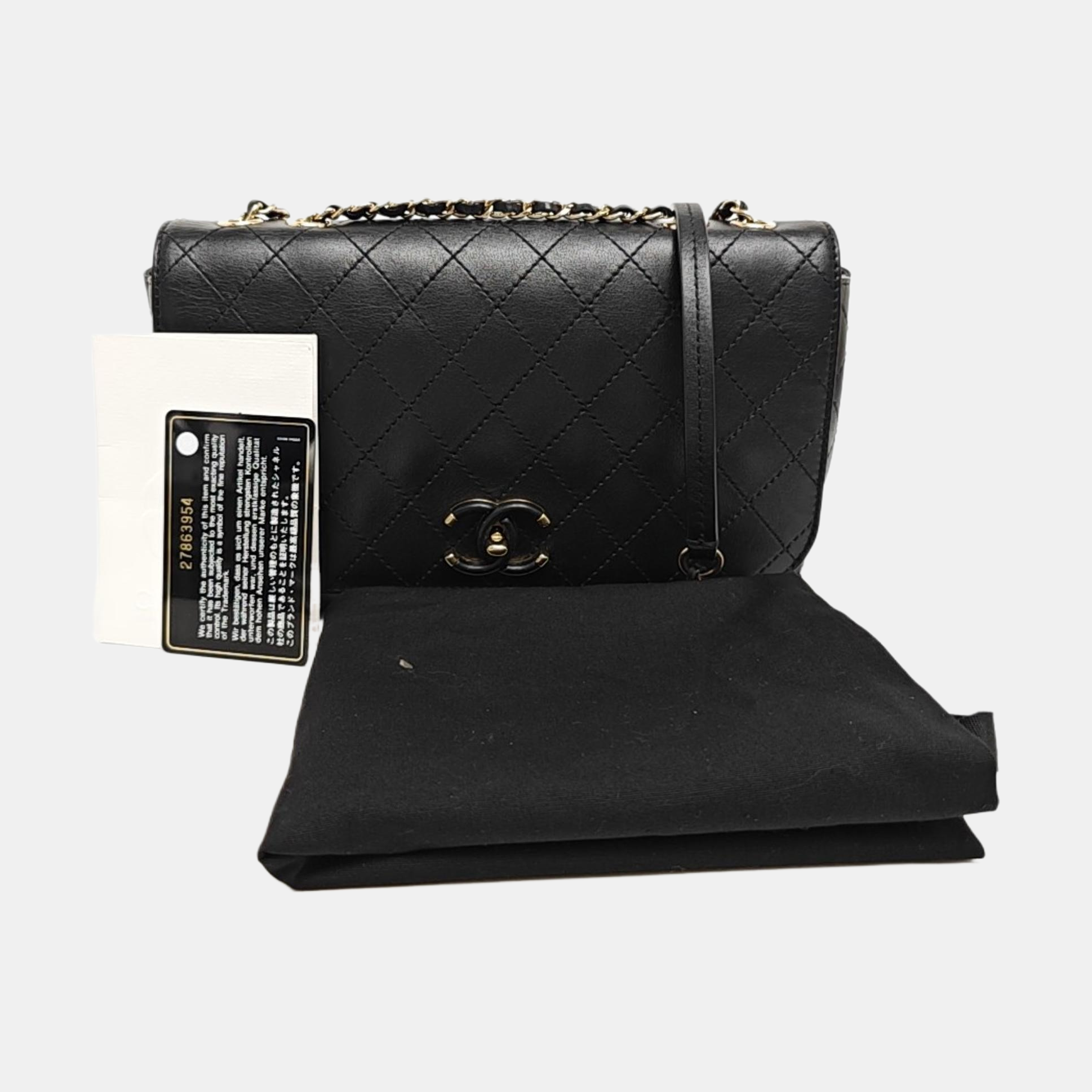 Quilted Calfskin Shoulder Bag Black