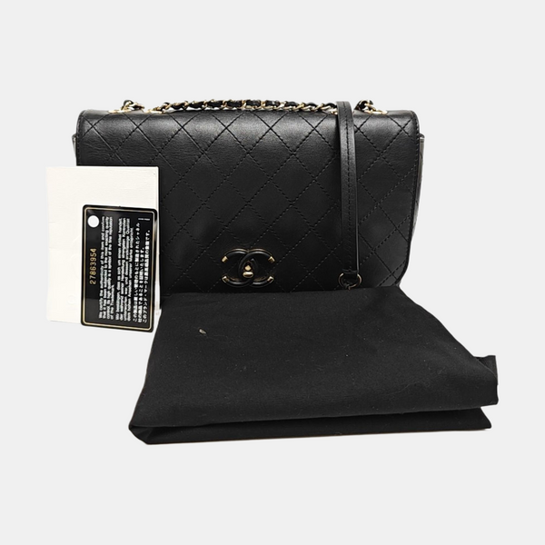 Quilted Calfskin Shoulder Bag Black