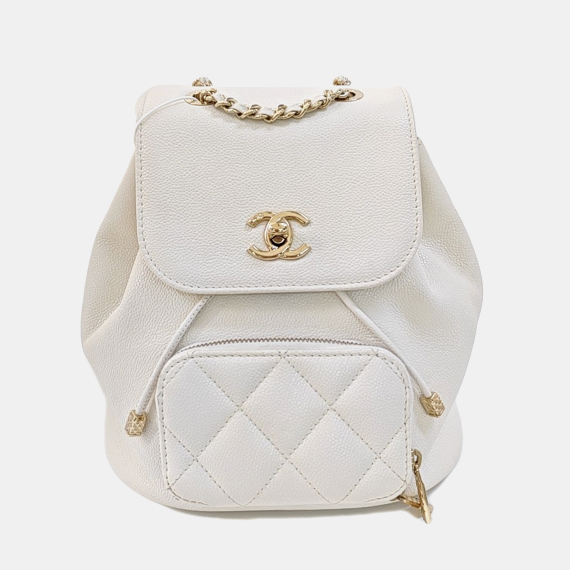 BUSINESS AFFINITY Small Quilted Grained Calfskin White