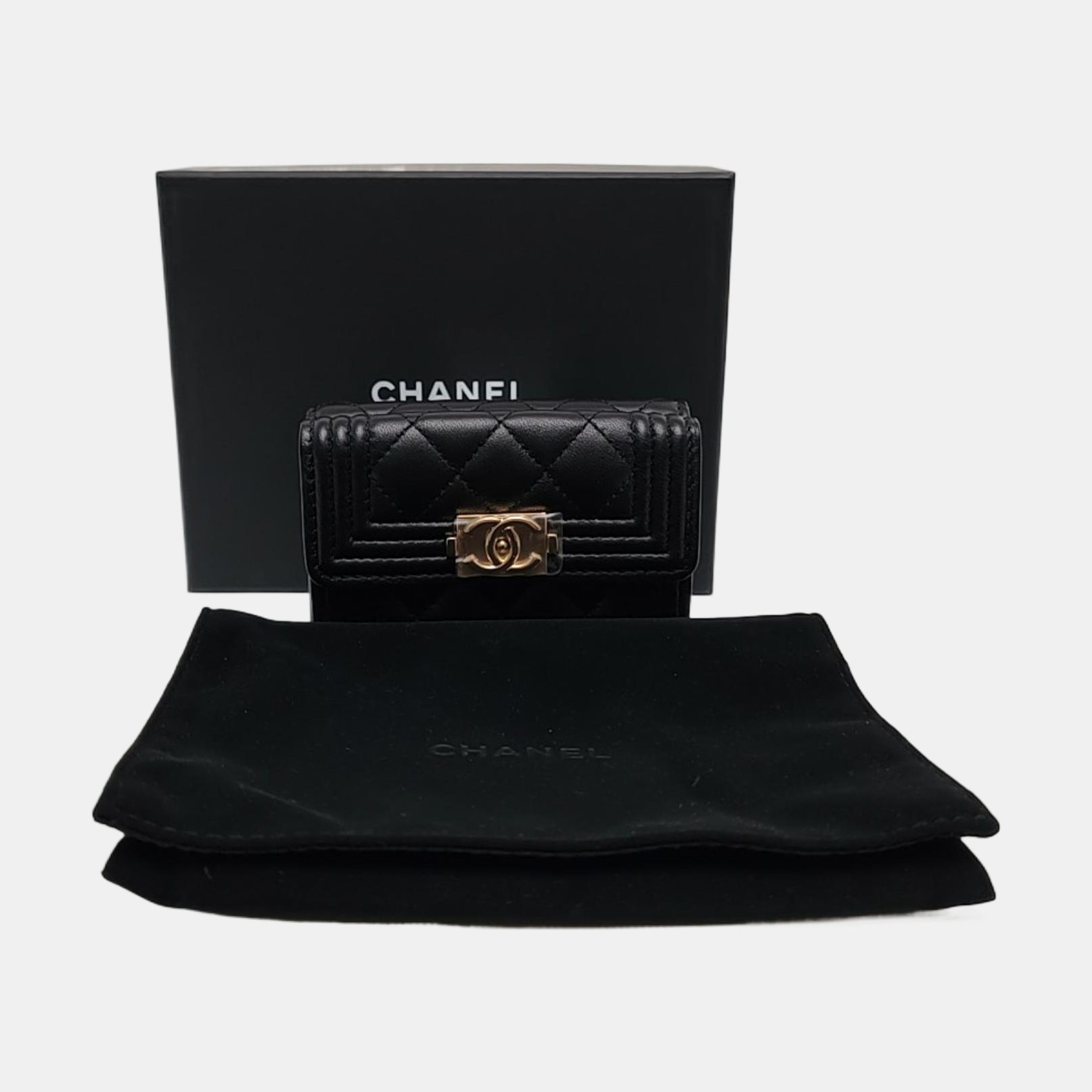 Authenticated pre-owned  BOY CHANEL Quilted Lambskin Black Wallet - Wallet at Looply