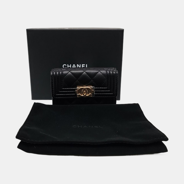 Authenticated pre-owned  BOY CHANEL Quilted Lambskin Black Wallet - Wallet at Looply