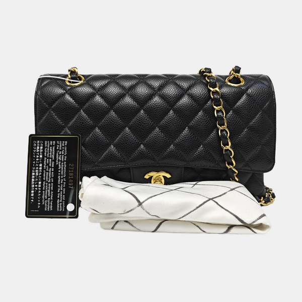 CLASSIC FLAP Medium Quilted Grained Calfskin Black