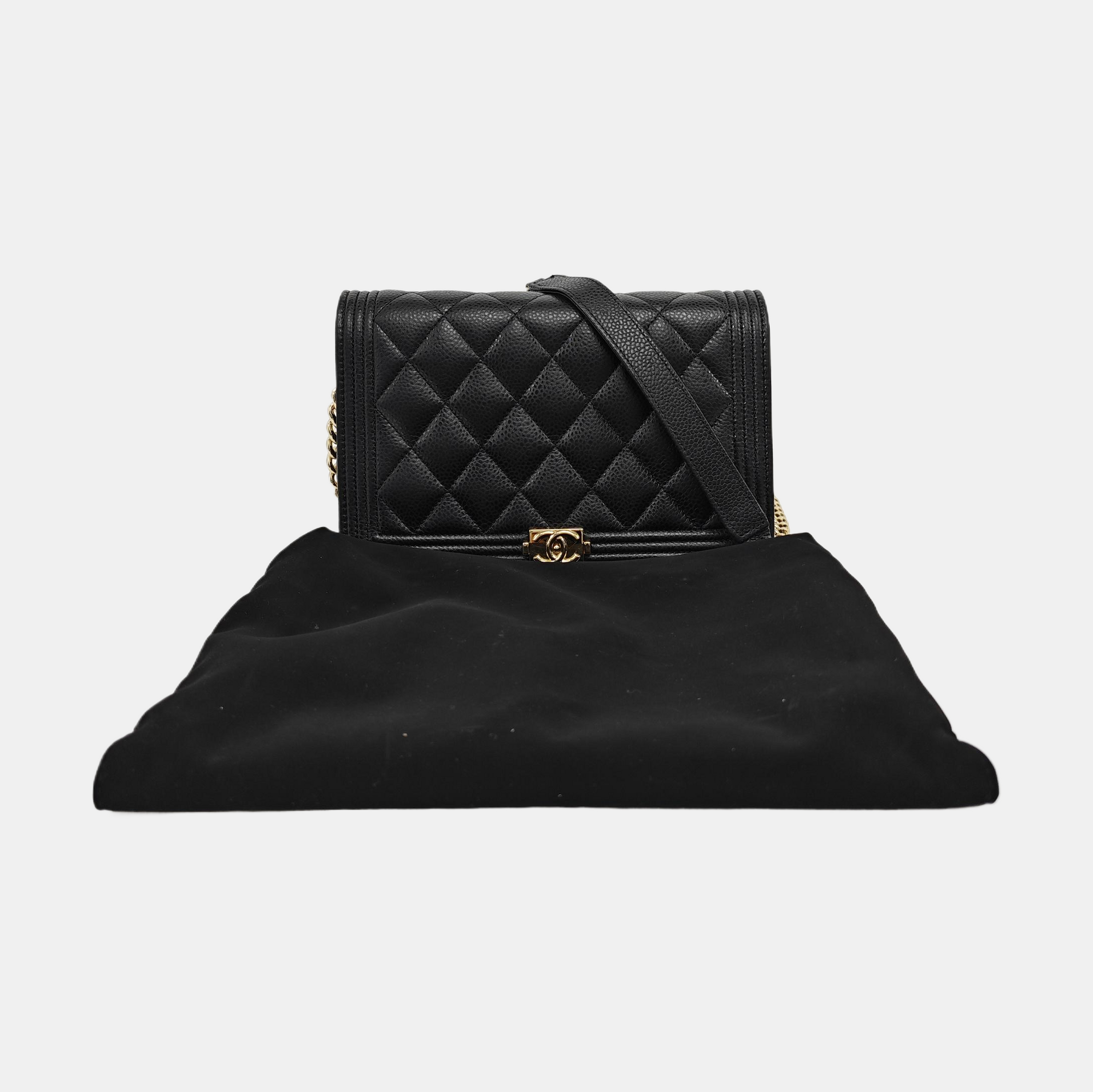 BOY CHANEL Mini Quilted Grained Calfskin Black