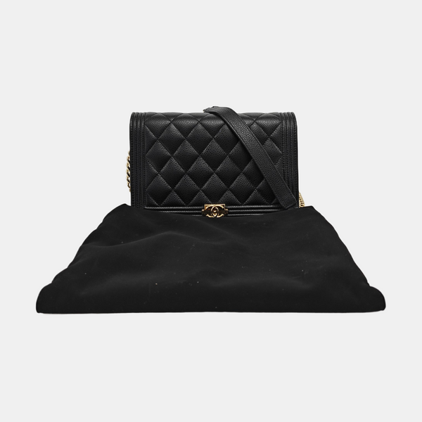 BOY CHANEL Mini Quilted Grained Calfskin Black