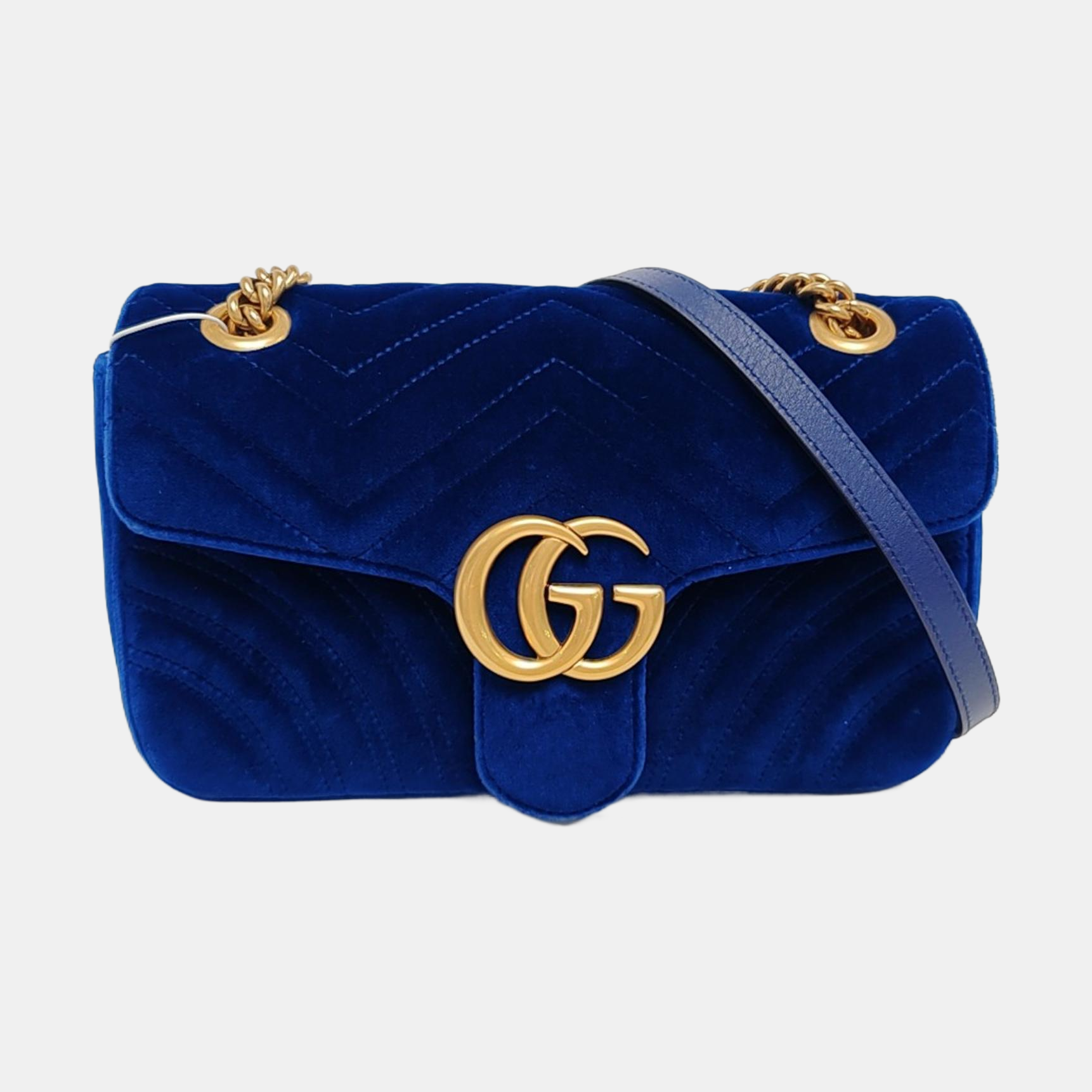 GG Marmont Medium Quilted Velvet Blue