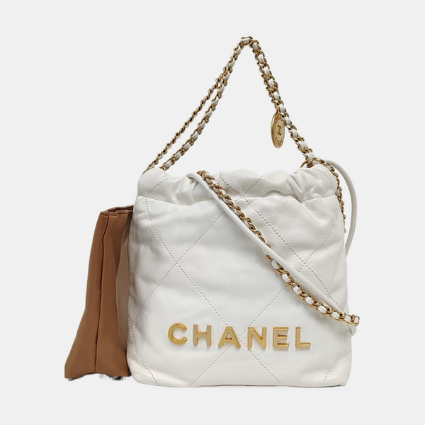 Authenticated pre-owned  CHANEL 22 Mini Quilted Calfskin White - Tote Bag at Looply