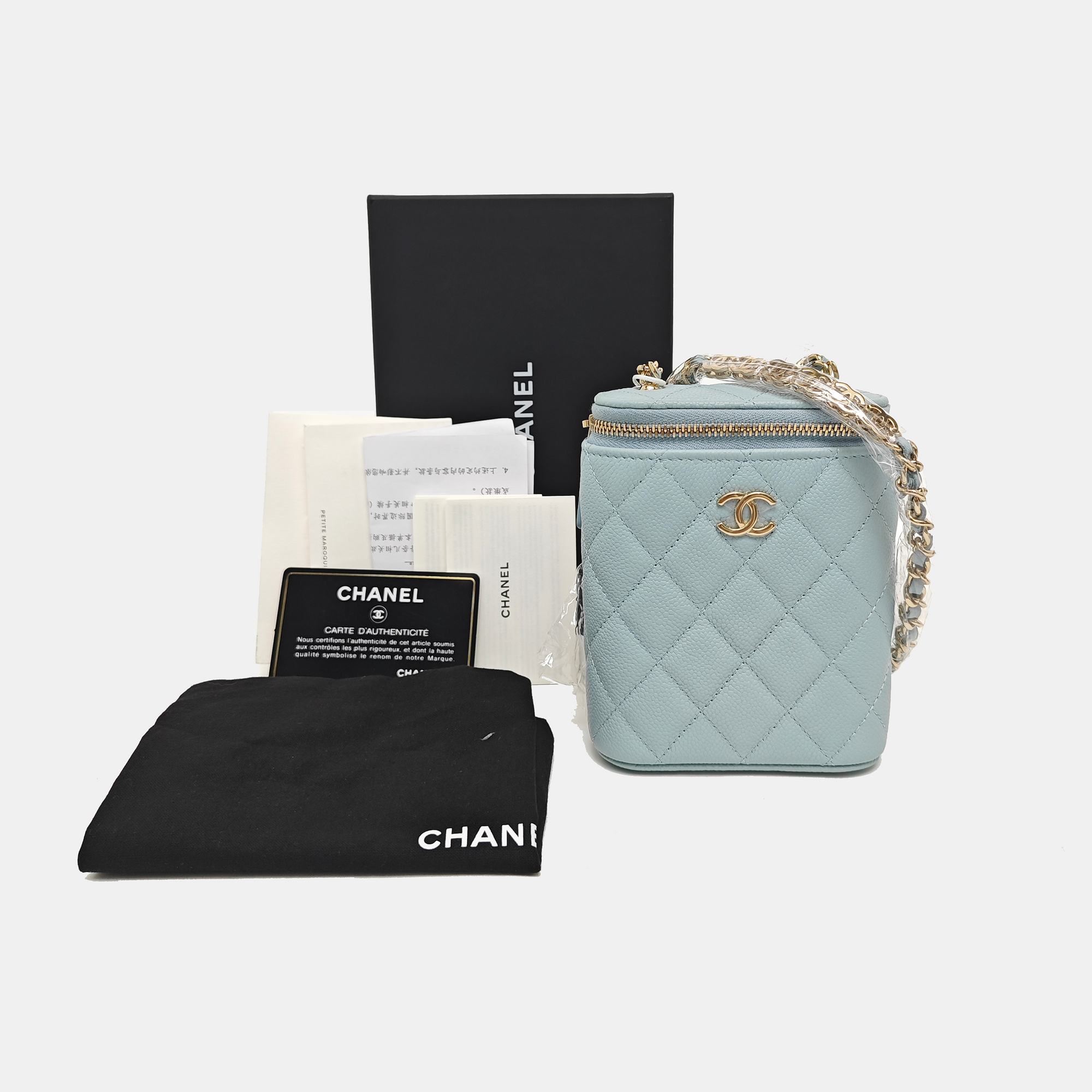 VANITY CASE Mini Quilted Grained Calfskin Blue