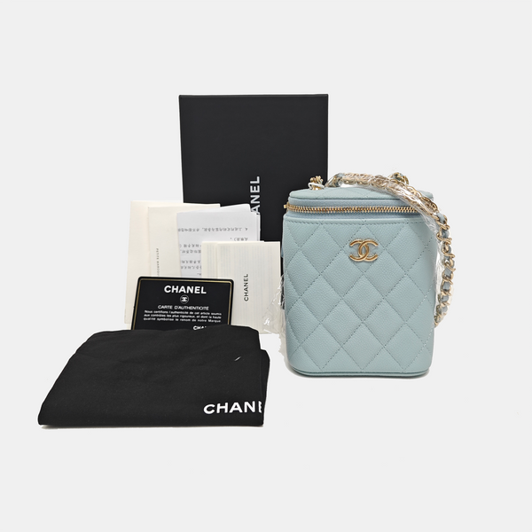 VANITY CASE Mini Quilted Grained Calfskin Blue