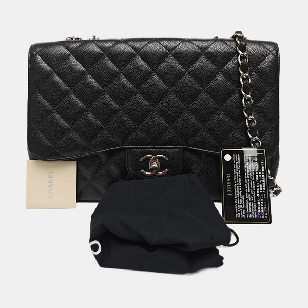 Quilted Grained Calfskin Shoulder Bag Large Black