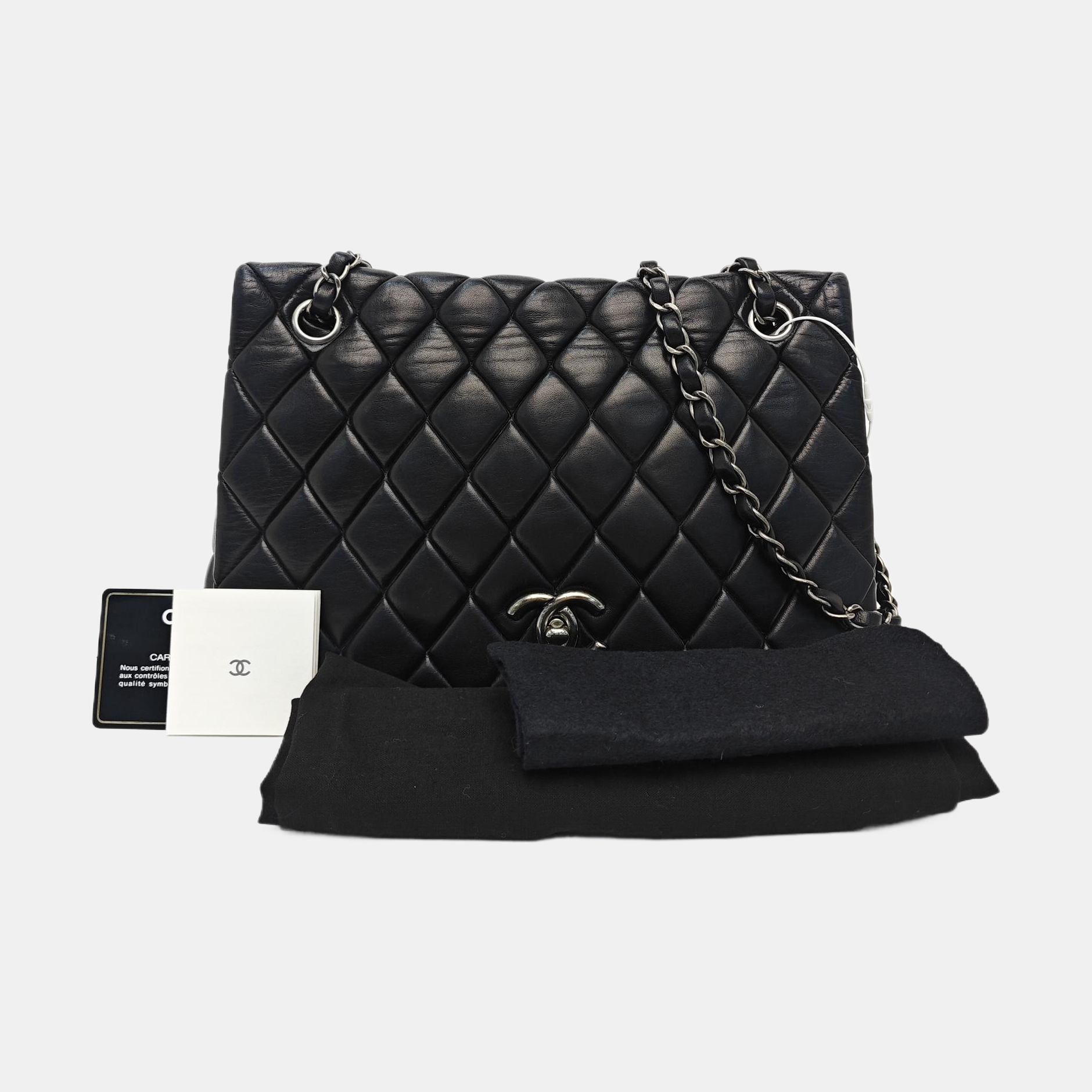 Quilted Lambskin Shoulder Bag Black