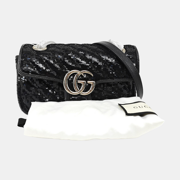 GG Marmont Small Quilted Sequins Black