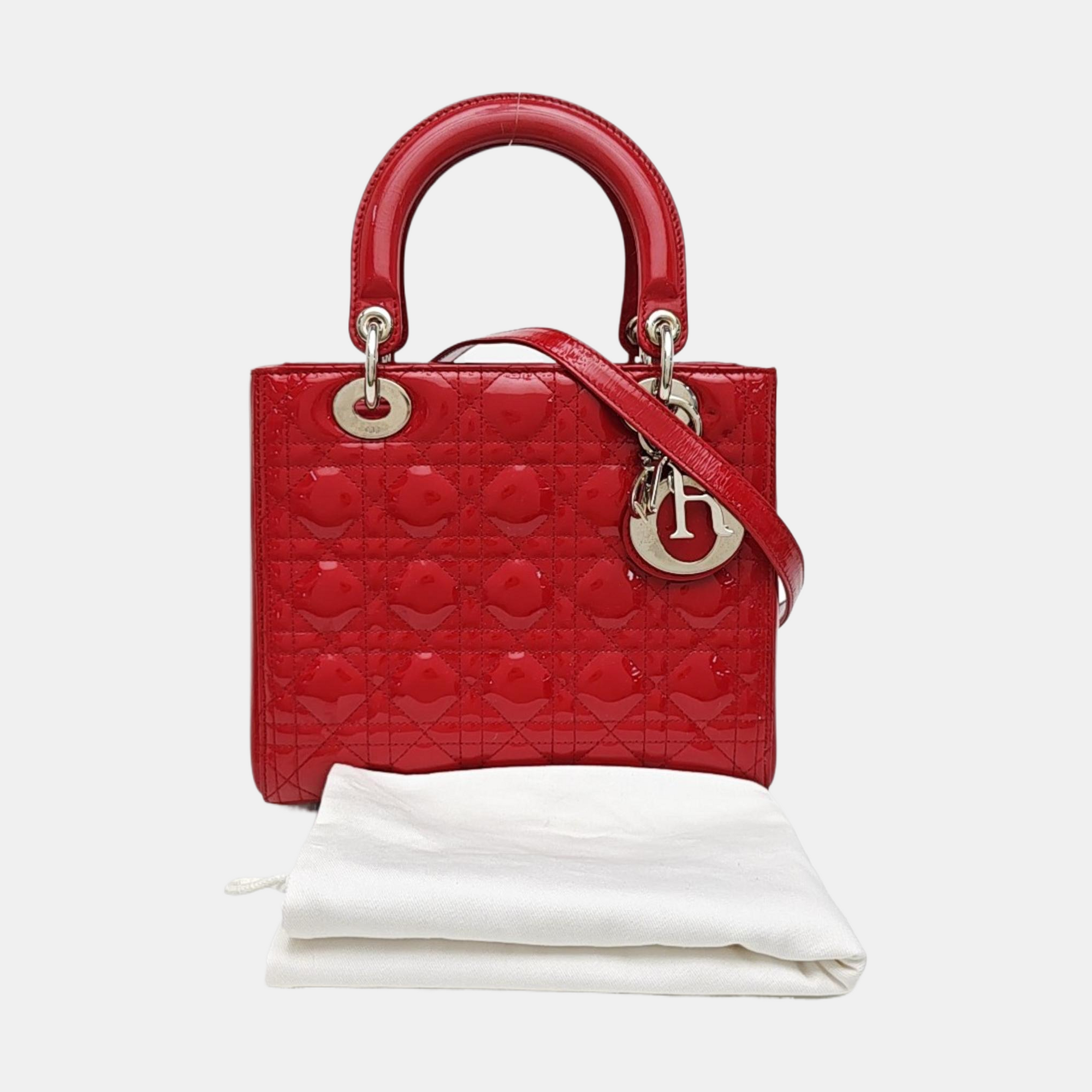 Lady Dior Medium Cannage Patent Leather Red