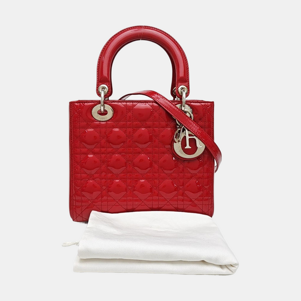 Lady Dior Medium Cannage Patent Leather Red