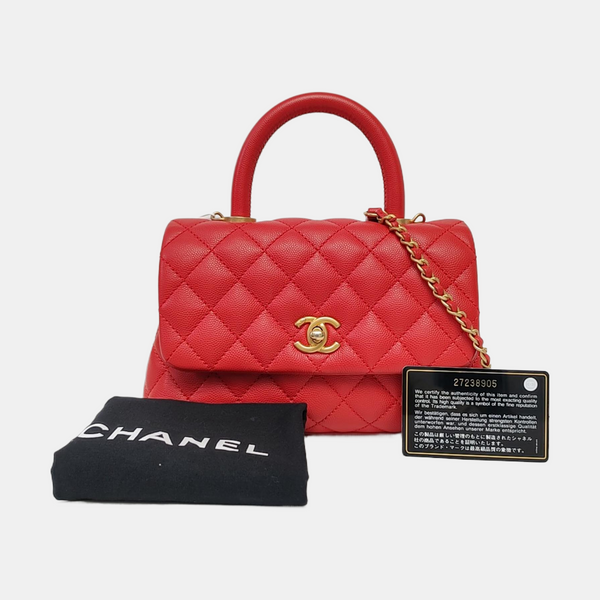 Authenticated pre-owned  COCO HANDLE Small Quilted Grained Calfskin Red - Shoulder Bag at Looply