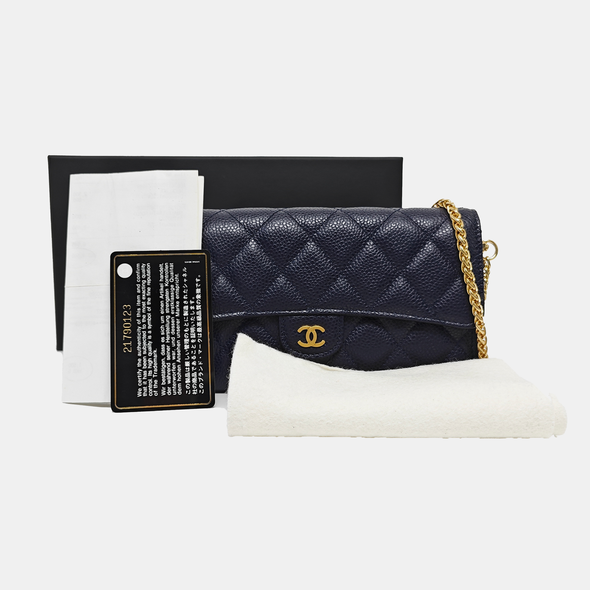 CLASSIC FLAP Mini Quilted Grained Calfskin Blue Wallet