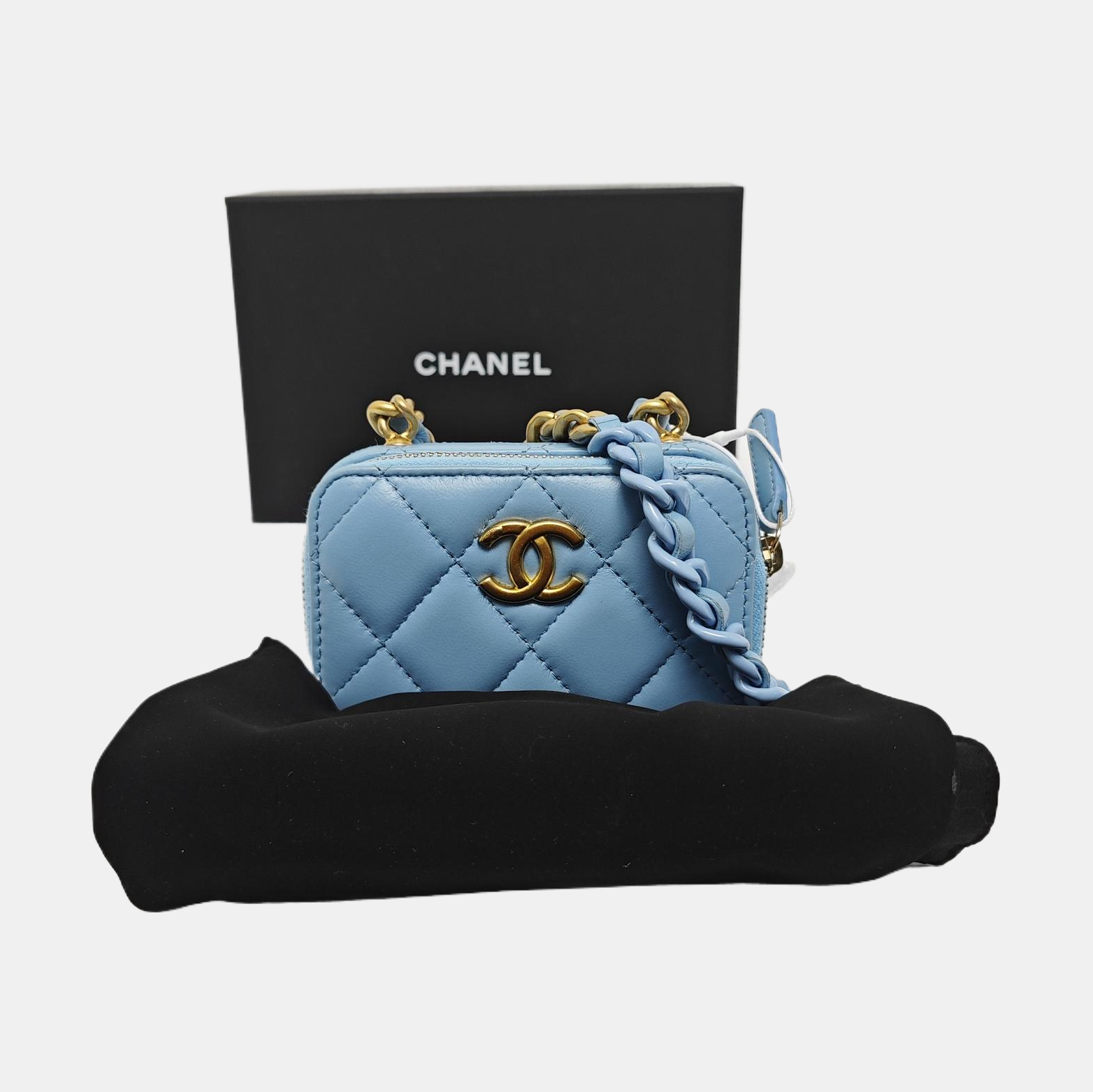 Authenticated pre-owned  VANITY CASE Quilted Lambskin Blue - Shoulder Bag at Looply
