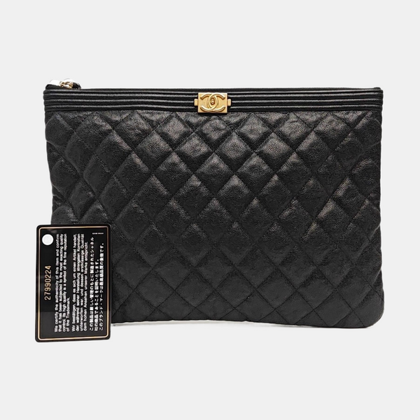 BOY CHANEL Large Quilted Grained Calfskin Black