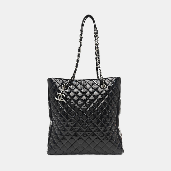 Quilted Patent Leather Tote Bag Black