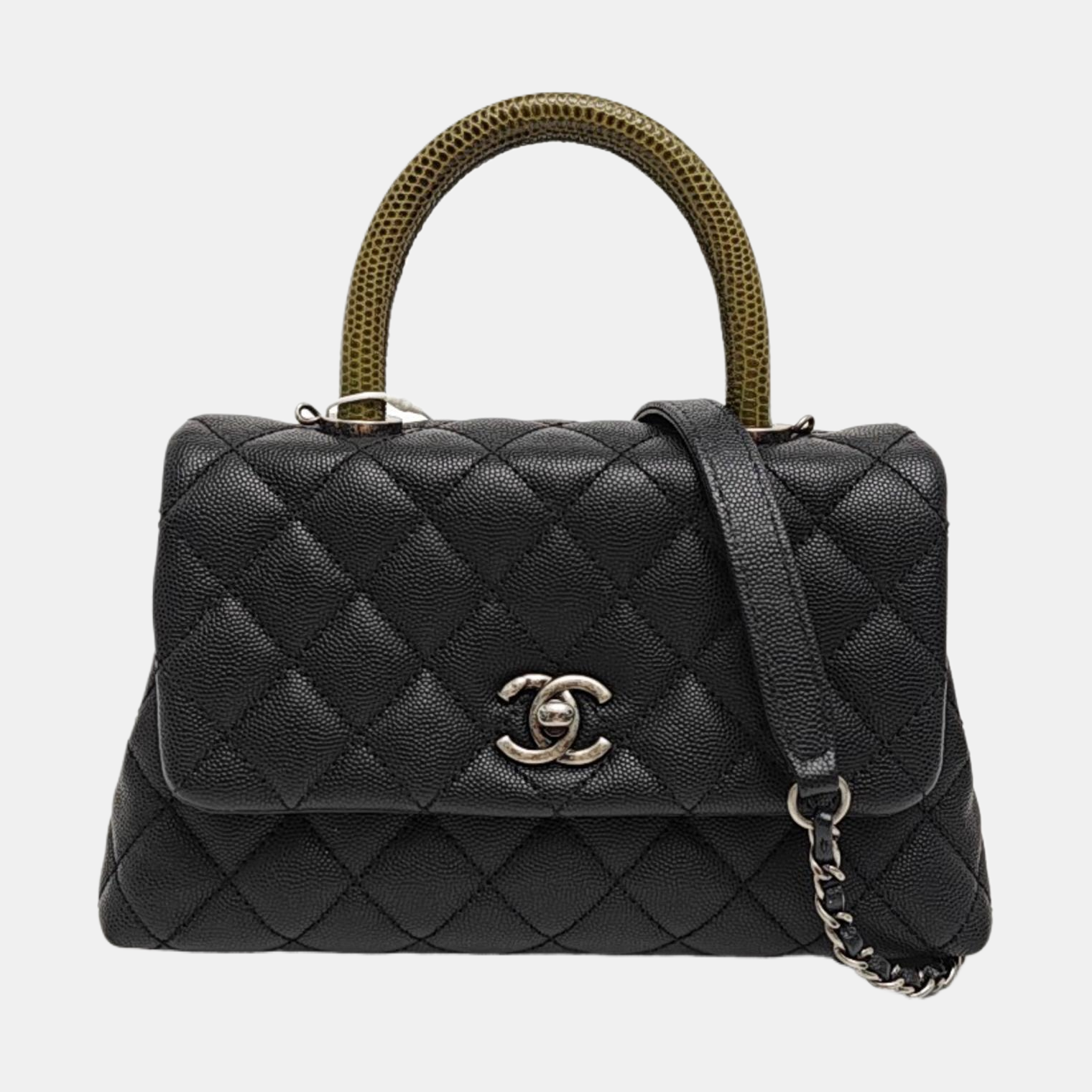 COCO HANDLE Small Quilted Grained Calfskin Black