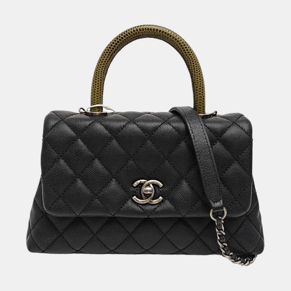 COCO HANDLE Small Quilted Grained Calfskin Black