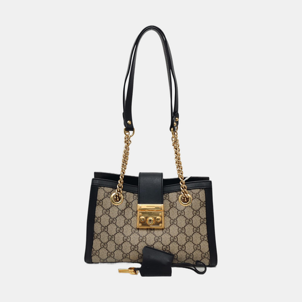 Candado pequeño Monogram lona revestida beige