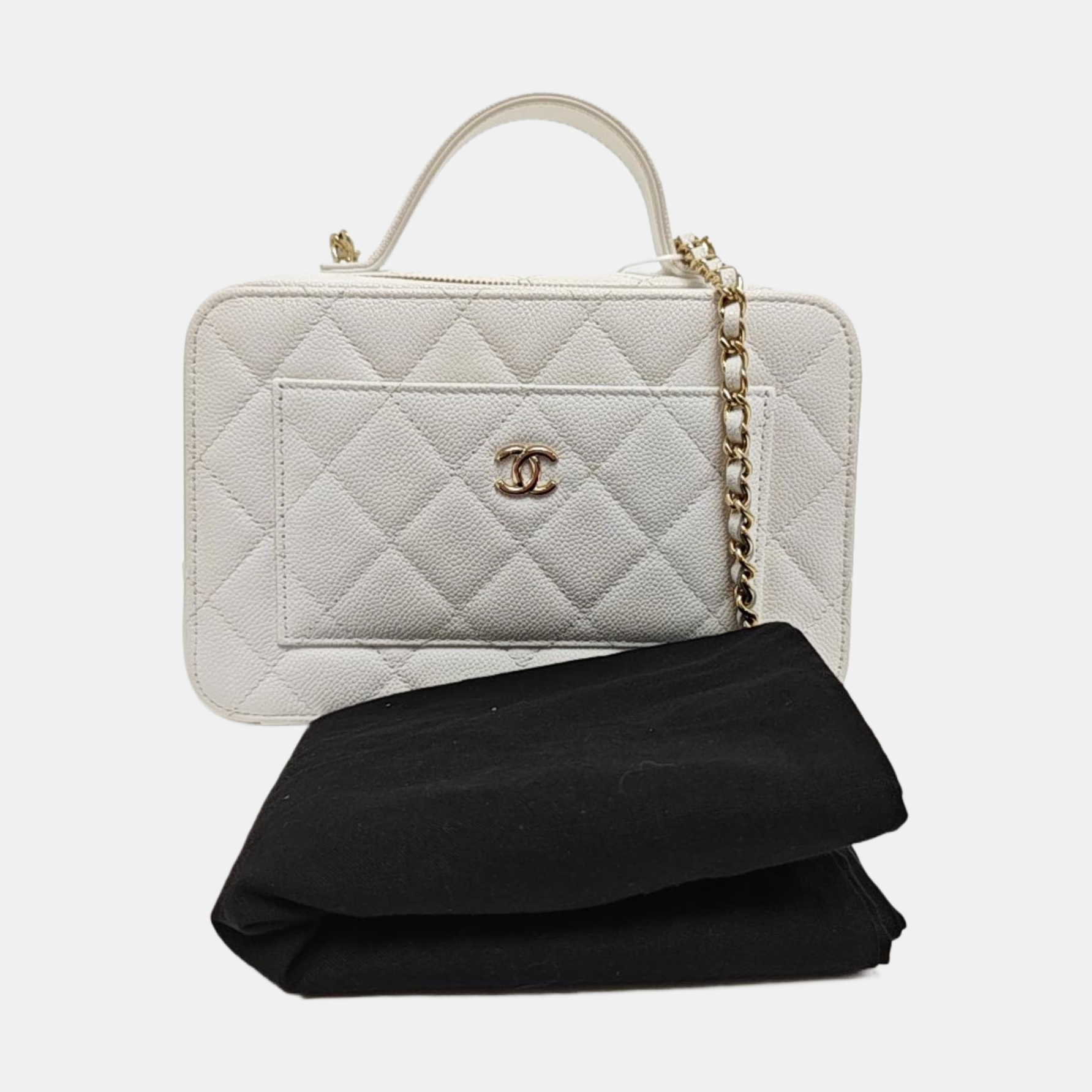 Quilted Grained Calfskin Shoulder Bag White