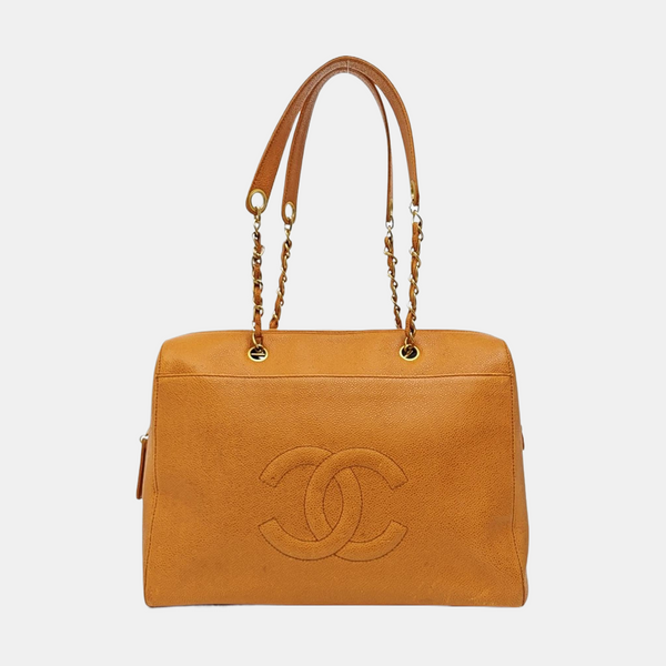 Quilted Grained Calfskin Shoulder Bag Orange
