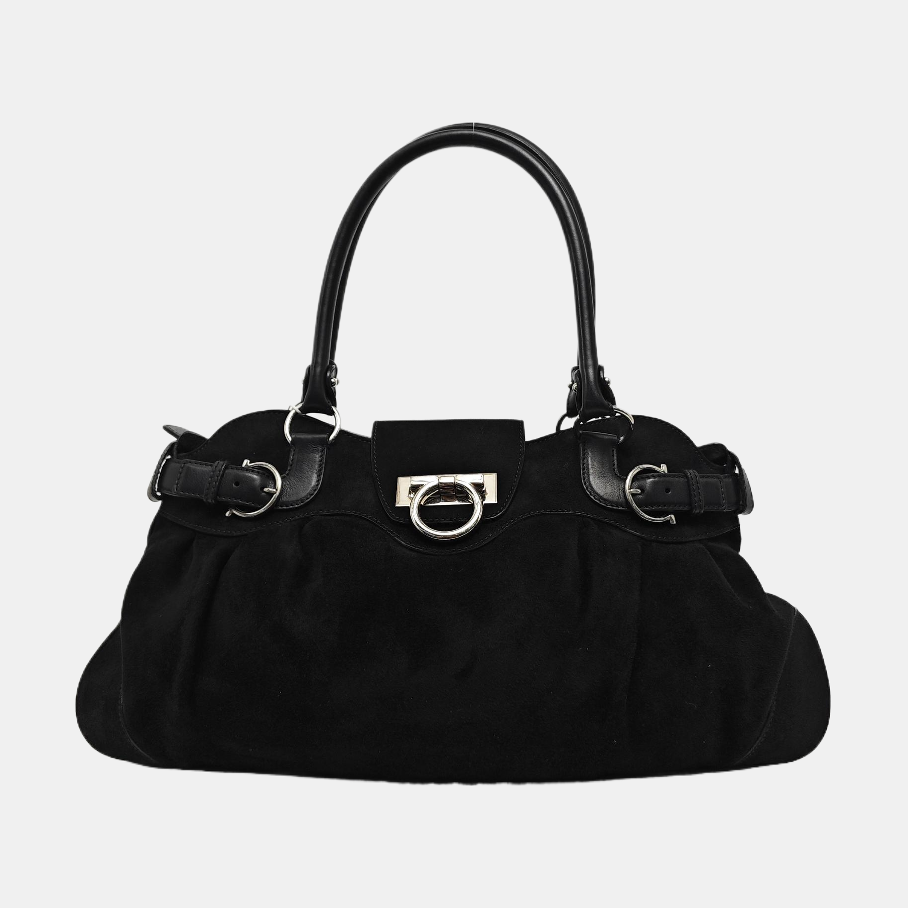Suede Top Handle Bag Black