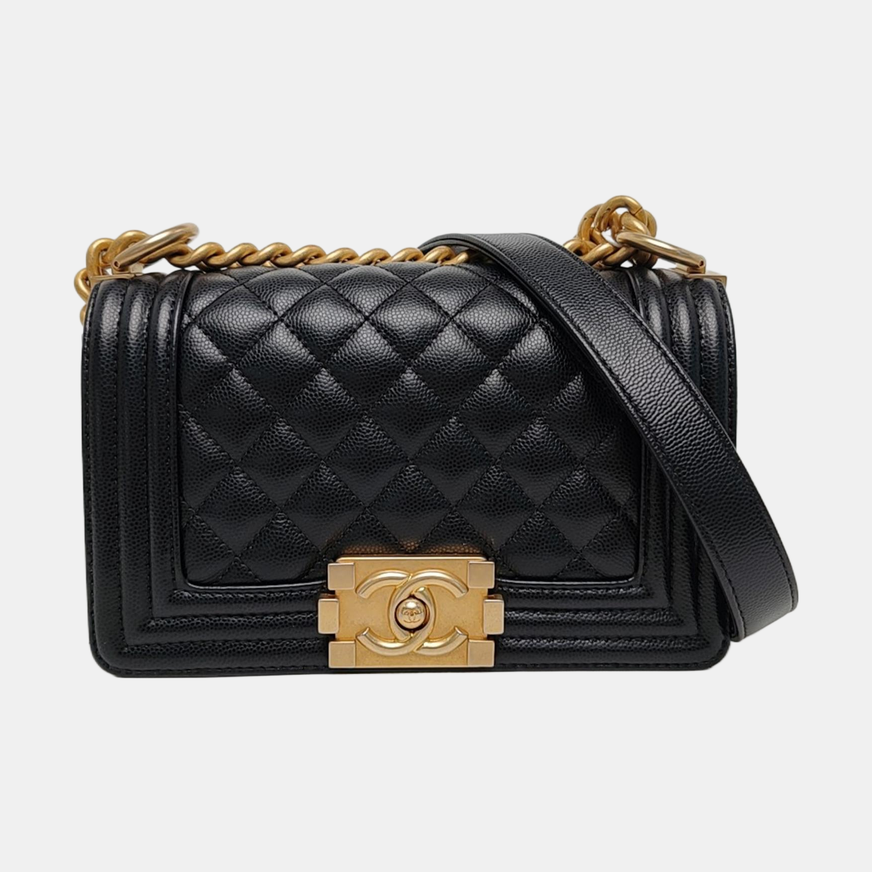BOY CHANEL Small Quilted Grained Calfskin Black