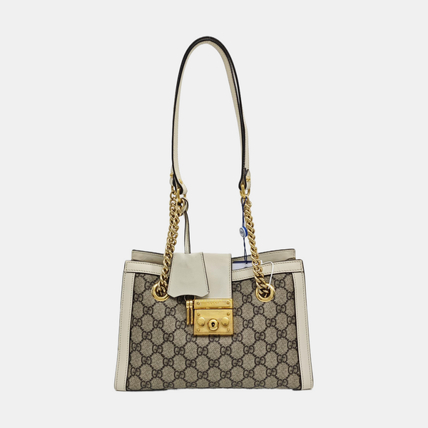 Padlock Small Monogram Coated Canvas Beige