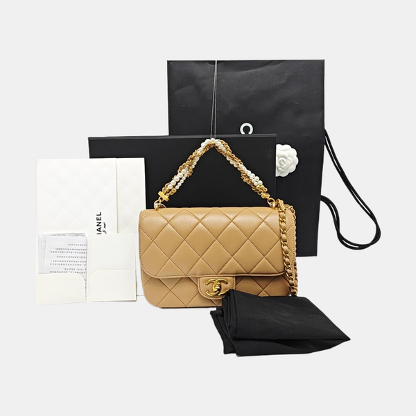CLASSIC FLAP Mini Quilted Lambskin Beige