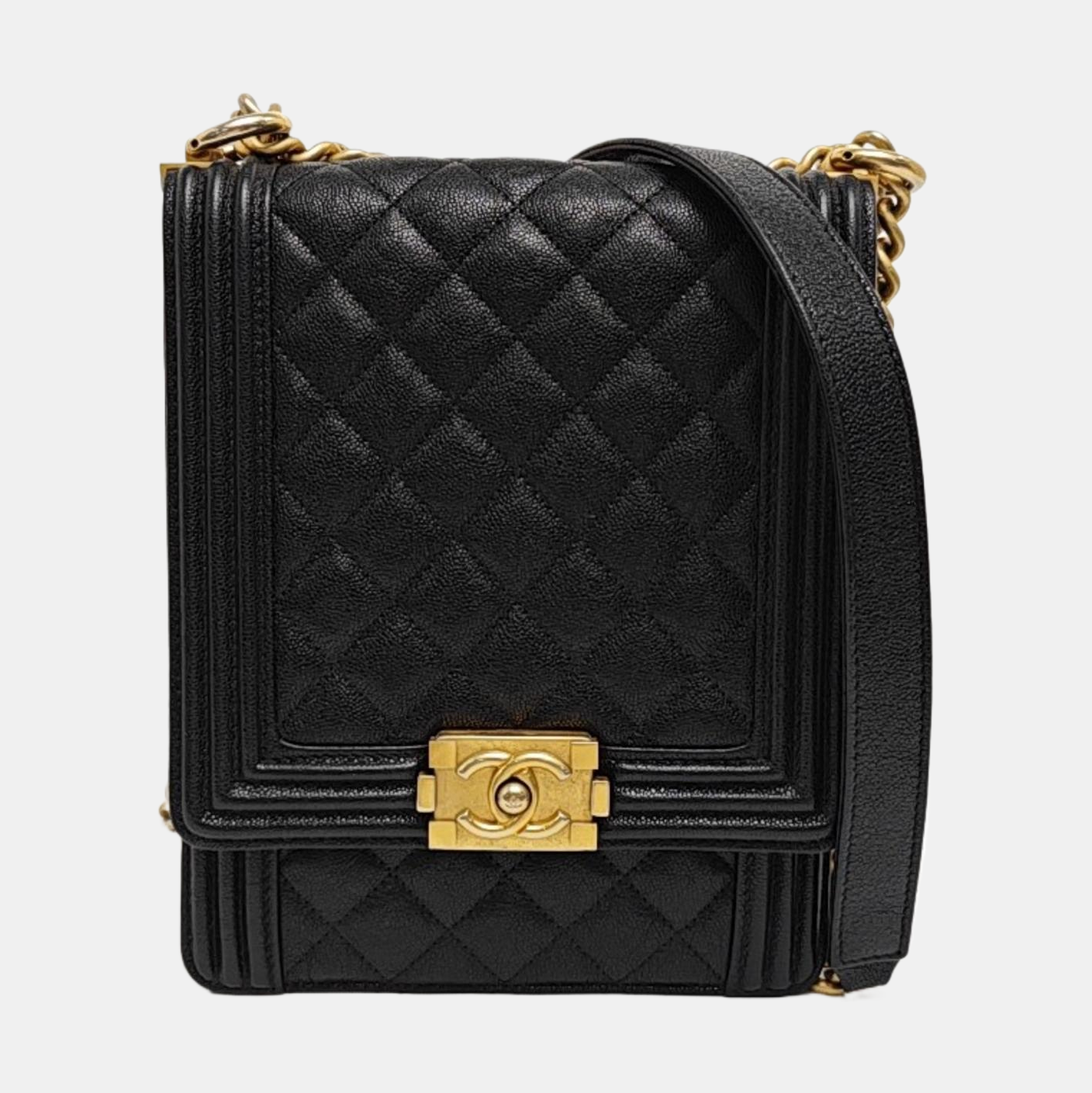 BOY CHANEL Mini Quilted Grained Calfskin Black