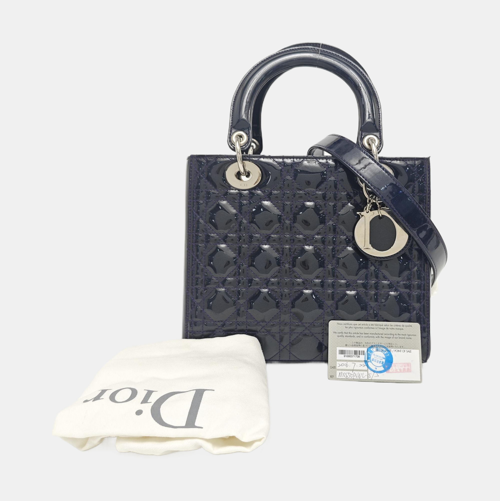Lady Dior Medium Cannage Patent Leather Purple
