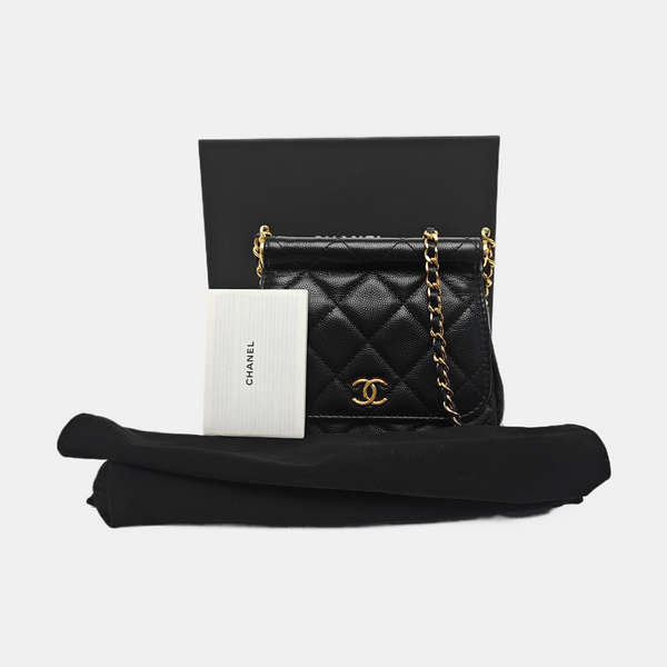 Quilted Grained Calfskin Shoulder Bag Black