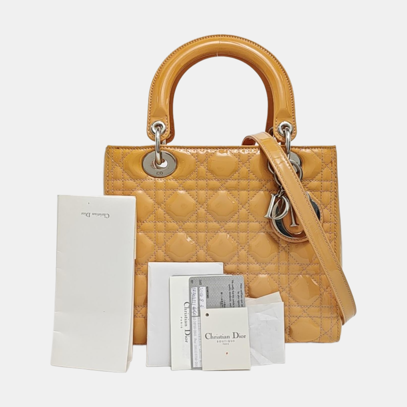 Lady Dior Medium Cannage Patent Leather Yellow
