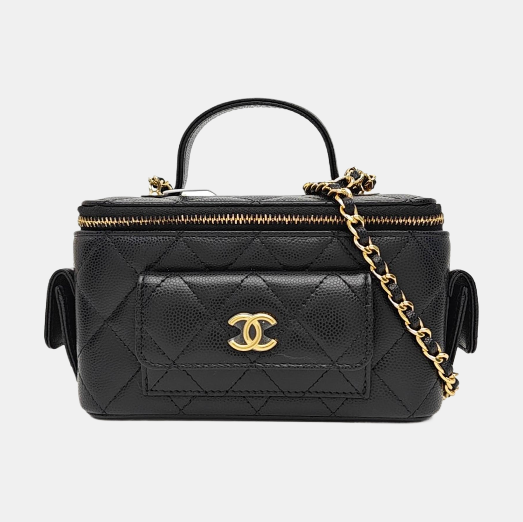 Cargo Small Quilted Grained Calfskin Black