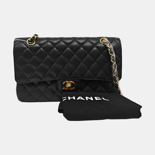 CLASSIC FLAP Medium Quilted Grained Calfskin Black