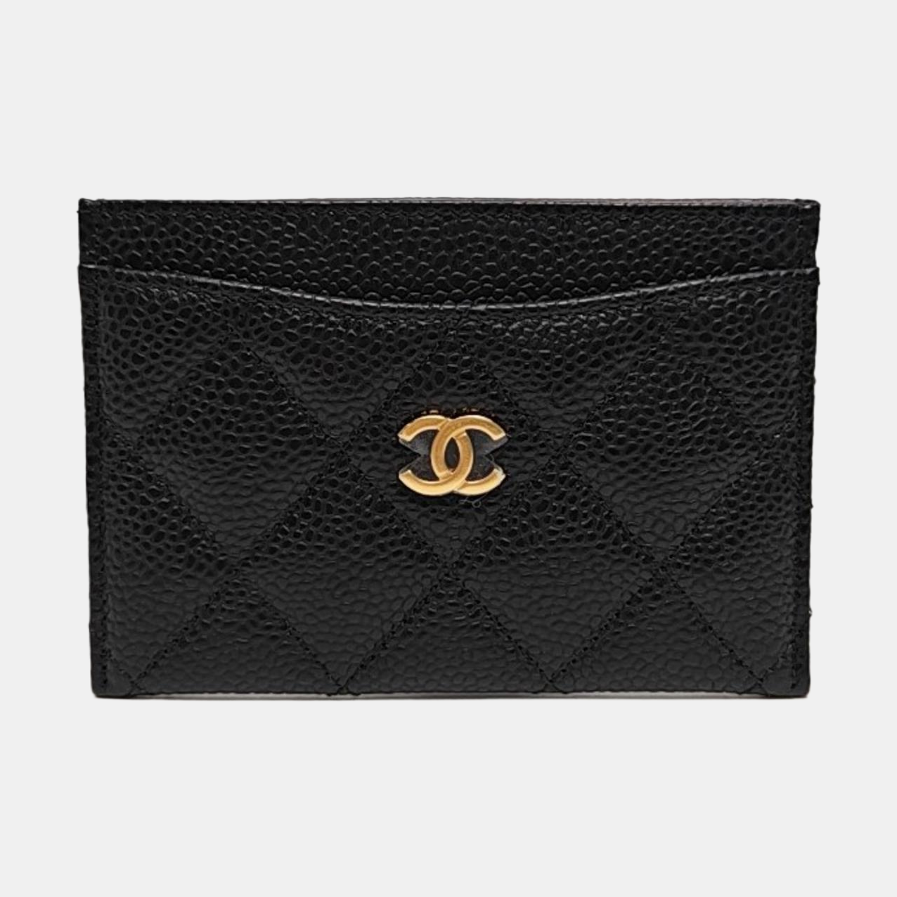 Quilted Grained Calfskin Card Holder Black