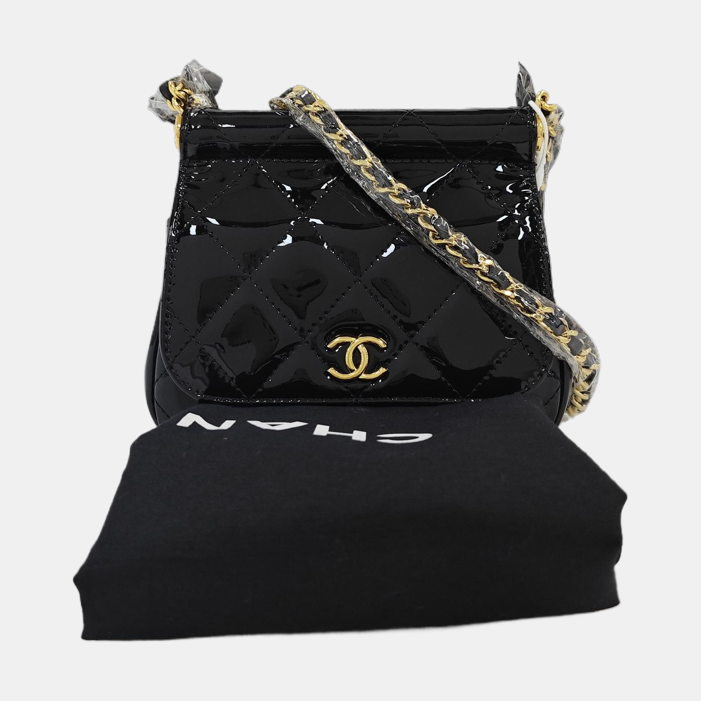 Quilted Patent Leather Shoulder Bag Black