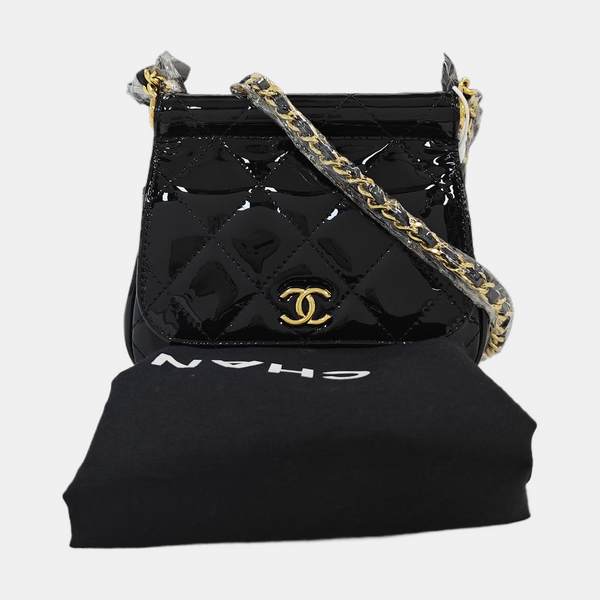 Quilted Patent Leather Shoulder Bag Black