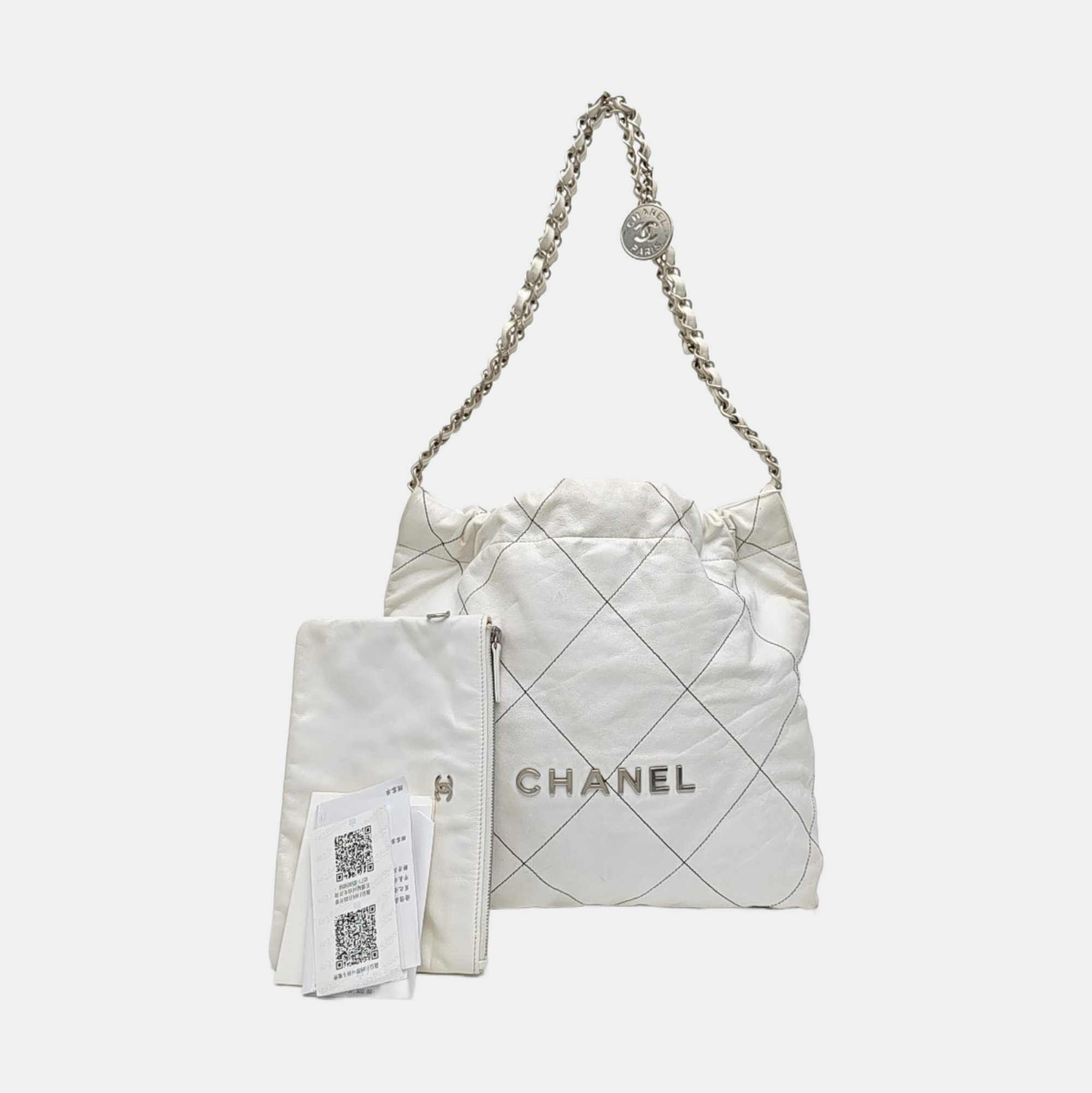 CHANEL 22 Small Quilted Calfskin White