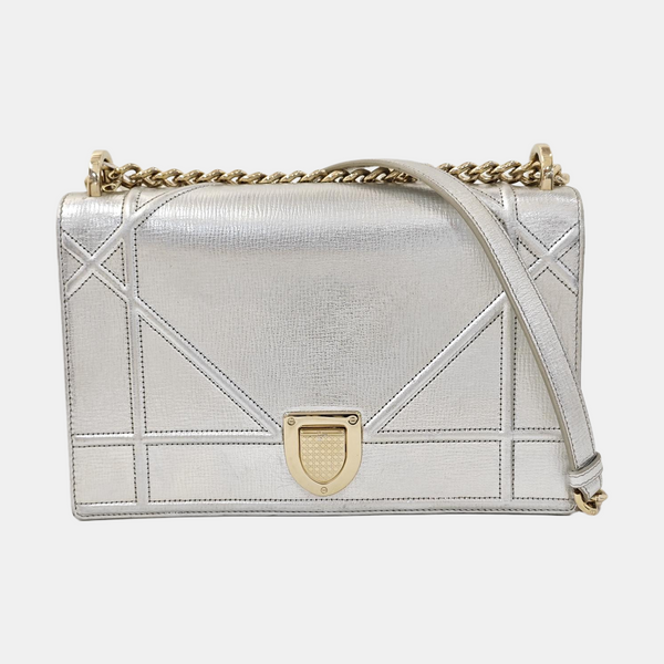 Authenticated pre-owned  Diorama Medium Cannage Calfskin Silver - Crossbody Bag at Looply