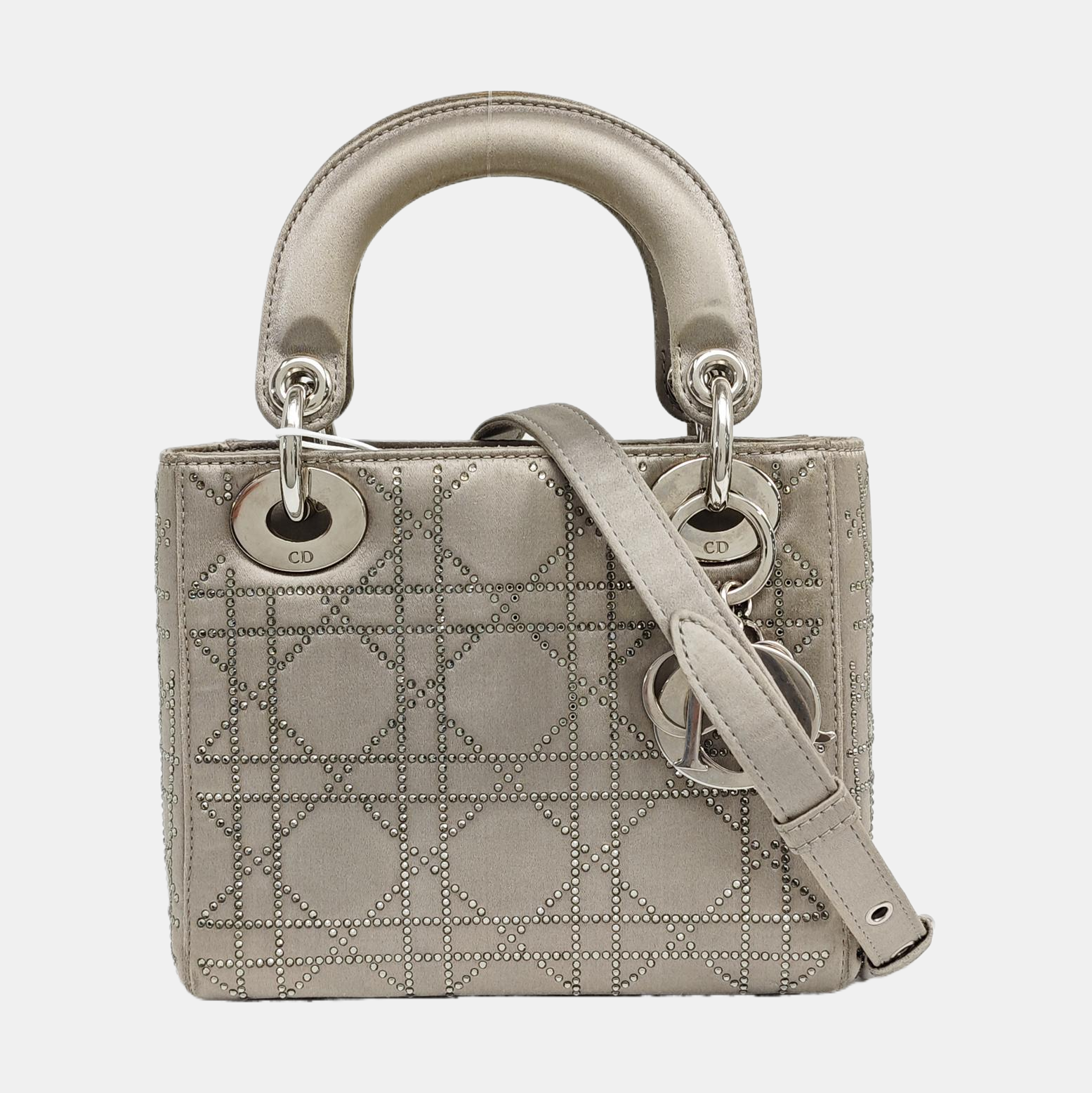 Lady Dior Mini Cannage Silk Satin Gray